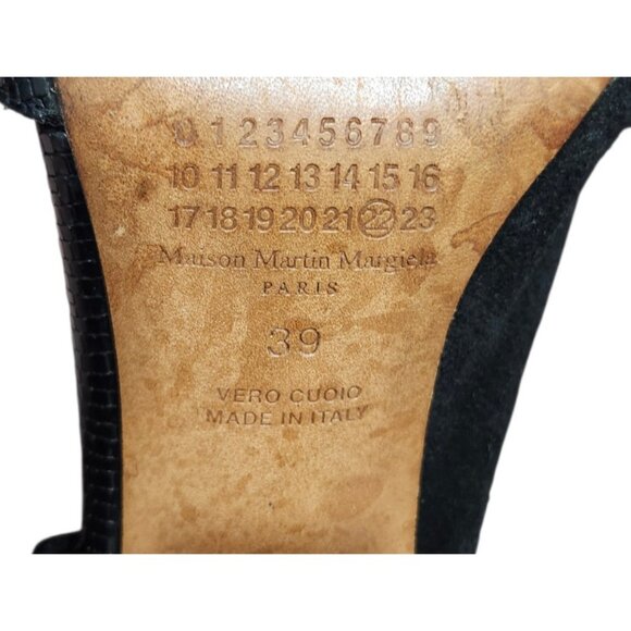 Maison Martin Margiela Black Lizard Embossed Ankle Heels Size 39 US 8.5 Open Toe - Picture 15 of 16